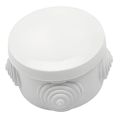 Caja Derivación-Conexión de Plástico Circular con 4 Glándulas de Goma (70 diámetro X 48 alto mm). Para Instalaciones Comerciales,  Residenciales e Industriales. Cerrado a Presión. 
