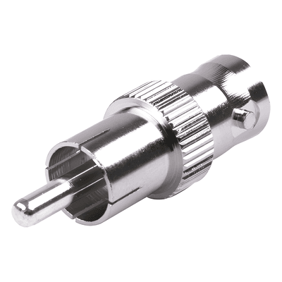 Adaptador Coaxial / BNC Hembra a RCA Macho / 50 Ohm / En Línea / Níquel-Plata-Delrin