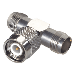 Adaptador RF en T / TNC Macho a Doble TNC Hembra / 50 Ohm / Bronce Niquelado / Contacto Oro / Aislante Teflón