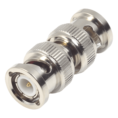 Adaptador Coaxial / BNC Macho a BNC Macho / 75 Ohm / Montaje en Línea / Cuerpo Niquelado / Contacto Oro / Aislante Teflón