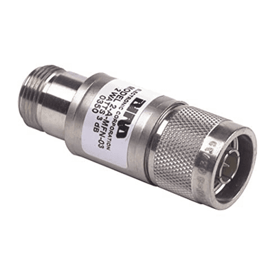 Atenuador en Línea de 6 dB, 2 Watt Máximo, CD-4 GHz, Conectores N Macho-Hembra.