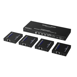 Kit Divisor y Extensor HDMI / Divide 1 Fuente HDMI a 4 Pantallas / Extiende la señal HDMI hasta 70 m / Resolución 4K @ 60 Hz/ Cat 6/6a/7 / IPCOLOR / CERO LATENCIA / Uso 24/7 / Puerto S/PDIF / EDID / RS232 / Salida Loop / Alimente solo el Tx 
