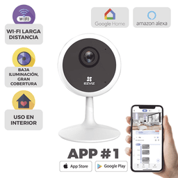 Mini Cámara IP 2 Megapixel / Detección de Movimiento / Grabación en la Nube / Notificación Push / Audio de Bidireccional (Microfóno y Bocina Integrado) / Micro SD / Uso Interior / Visión 106° / Interior