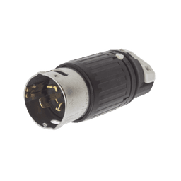 Enchufe Macho con Bloqueo de Media Vuelta Trifásico / 50 A 250 VCA 3 Fases / 3 Polos 4 Hilos / Grado Industrial / Color Negro y Blanco.