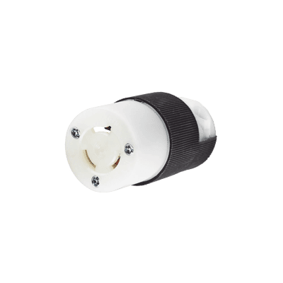 Conector Industrial con Bloqueo de Media Vuelta / 15 A 250 V CA / 2 Polos 3 Hilos / Nema L6-15R / Color Blanco y Negro.