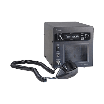 Radio móvil aéreo base IC-A220 con fuente de poder PS-80 incluida.