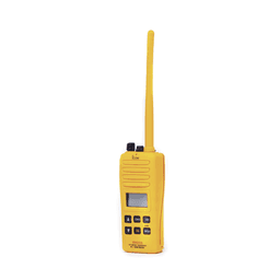 Radio Portátil Marino, 2W, cumple con las regulaciones GMDSS, Tx:156.025-157.425MHz, Rx:156.050-163.275MHz, sumergible IPX7 incluye: antena, batería, cargador y clip 