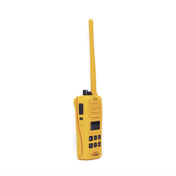 Radio Portátil Marino, 2W, cumple con las regulaciones GMDSS, Tx:156.025-157.425MHz, Rx:156.050-163.275MHz, sumergible IPX7 incluye: antena, batería, cargador y clip 