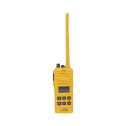 Radio Portátil Marino, 2W, cumple con las regulaciones GMDSS, Tx:156.025-157.425MHz, Rx:156.050-163.275MHz, sumergible IPX7 incluye: antena, batería, cargador y clip 
