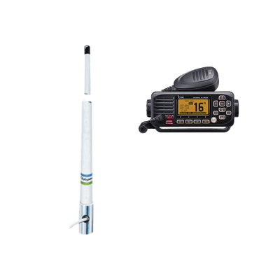 Kit de radio móvil VHF marino modelo IC-M220/13 y antena marina Shakespeare en fibra de vidrio 5101