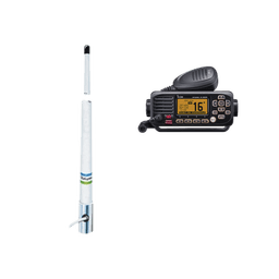 Kit de radio móvil VHF marino modelo IC-M220/13 y antena marina Shakespeare en fibra de vidrio 5101