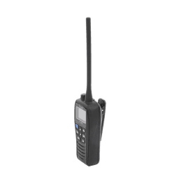 Radio portátil marino color negro, 5 W de potencia RF, 0.5 W de salida de audio, flotante, sumergible IPX7, Tx: 156.025-157.425MHz, Rx: 156.050-163.275MHz , incluye batería de 1500mAh, cargador, antena clip y correa de mano
