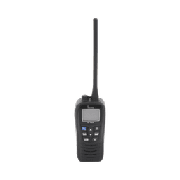 Radio portátil marino color negro, 5 W de potencia RF, 0.5 W de salida de audio, flotante, sumergible IPX7, Tx: 156.025-157.425MHz, Rx: 156.050-163.275MHz , incluye batería de 1500mAh, cargador, antena clip y correa de mano