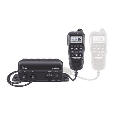 Radio móvil marino en tipo caja negra con un micrófono remoto command mic incluido | Tx:156.025-157.425MHz, Rx:156.050-163.275MHz | canales CAN,USA,INT | 