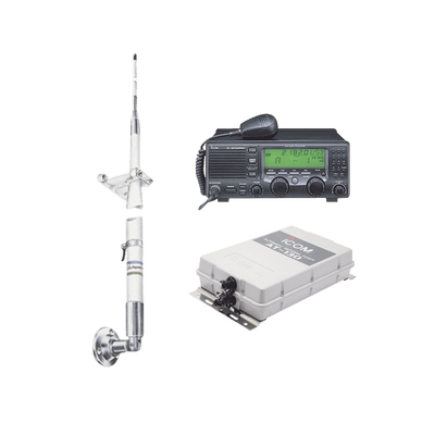 Kit de radio IC-M700pro con sintonizador de antena AT-130 y antena HF Shakespeare 390