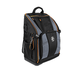 Mochila Profesional para Herramientas / 27 Bolsillos / Acceso Rápido y Estación de Trabajo / Base Moldeada Ancha / Interior Naranja / USB-C / Soporte para Lámpara