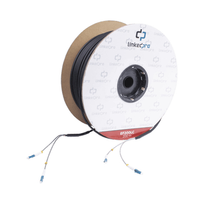 Carrete de Fibra Óptica Monomodo con conectores LC-LC Duplex, Reforzada con Kevlar, de 200 metros, Para instalaciones subterráneas por tubería