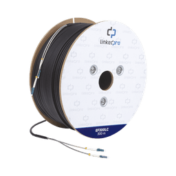 Carrete de Fibra Óptica Monomodo con conectores LC-LC Duplex, Reforzada con Kevlar, de 300 metros, Para instalaciones subterráneas por tubería