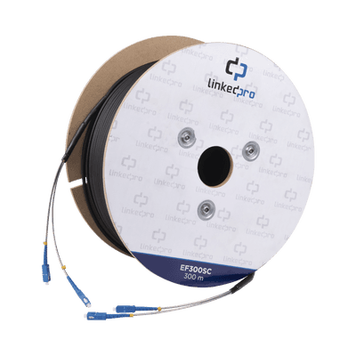 Carrete de Fibra Óptica Monomodo con Conectores SC-SC Duplex, Reforzada con Kevlar, de 300 metros, Para instalaciones subterráneas por tubería