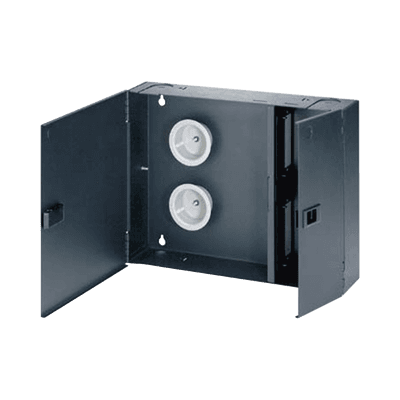 Caja de Conexión de Fibra Óptica, Para Montaje en Pared, Acepta 4 Placas Acopladoras FAP o FMP, Hasta 96 Fibras, Color Negro