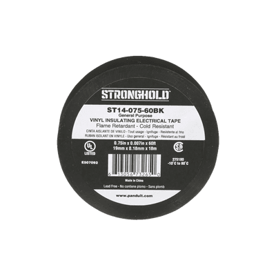 Cinta Eléctrica STRONGHOLD para Aislar, de PVC, Uso General Reparación y Mantenimiento, Grosor de 0.18mm (7 mil), Ancho de 19mm, y 18m de Largo, Color Negro