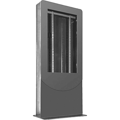 Kiosko tipo Vertical color negro para Pantallas 55" / Construcción Totalmente en Acero / Base Plana / 6 Tomas Eléctricas con Supresor de Picos / Ventilación Termostática / Capacidad de Carga 125-150 lb (56-68 kg)