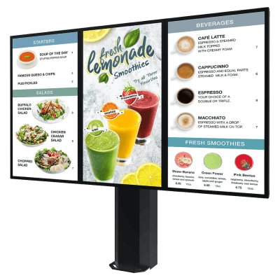 Montaje Tipo Kiosco para exterior compatible con Pantallas de 55" Samsung OH55AS / Diseño Ultradelgado / METAL / Exterior IP65 / Base Pedestal 8" / Soporte para 3 pantallas