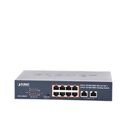 Switch PoE No Administrable, Modo Extendido Hasta 250 m, 10 Puertos 10/100/1000 Mbps, 8 Puertos PoE 802.3af/at, 2 Puertos Uplink, Hasta 120 W