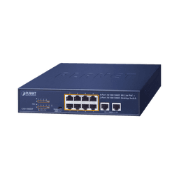 Switch PoE No Administrable, Modo Extendido Hasta 250 m, 10 Puertos 10/100/1000 Mbps, 8 Puertos PoE 802.3af/at, 2 Puertos Uplink, Hasta 120 W