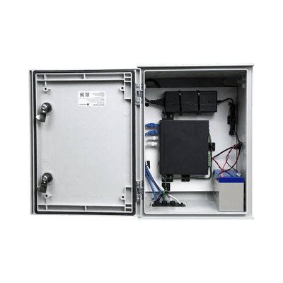 KIT de Gabinete de Poliéster (300 x 400 x 200 mm) + Controlador de Carga con Switch PoE (5) + Batería de 12V 7Ah