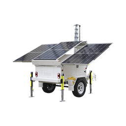Traila / Remolque con Mástil Retráctil de 7.5 m. para Videovigilancia o Iluminación, con Bases para Instalar Paneles Solares y Baterías (No incluidos)
