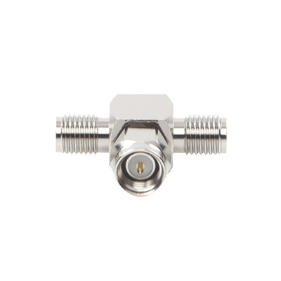 Adaptador en T, de Conector SMA Macho a Doble SMA Hembras, Níquel/ Oro/ Teflón.
