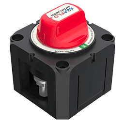 Interruptor Desconexión Batería Monocircuito ON/OFF, 275A DC Continuo, 900A DC Arranque, Terminales Cobre Estañado, IP68, Montaje Superficie/Panel, Cumple ABYC/UL/SAE