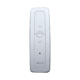 Control remoto 1 canal para motores de persiana Somfy con señal inalámbrica, instrucciones: sube, baja y detener, con posición favorita programada.
