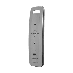 Control remoto 5 canales para motores de persiana Somfy con señal inalámbrica, instrucciones: sube, baja y detener, con posición favorita programada.