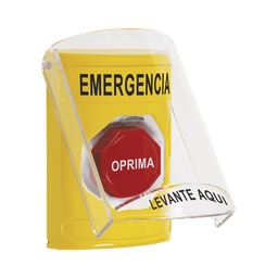 ​Botón Multipropósito, Color Amarillo, De Superficie, Con Tapa De Policarbonato, Con Bocina Pre Alarma, Para Interior, Llave Para Restablecer, Texto De Emergencia, Español