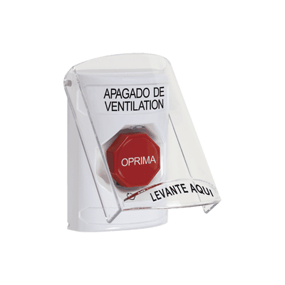 Botón de Apagado de Ventilación, Texto en Español, Tapa Protectora de Policarbonato Súper Resistente, Girar para restablecer