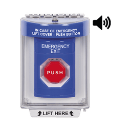 Botón De Salida De Emergencia Con Bocina De Advertencia Integrada, Interior/Exterior, Texto En Ingles, Tapa Protectora De Policarbonato Súper Resistente, Neumático