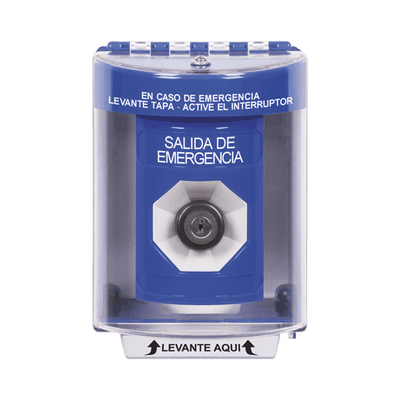 Botón de Salida de Emergencia, Texto en Español, Tapa Protectora de Policarbonato Súper Resistente, Llave para Activar