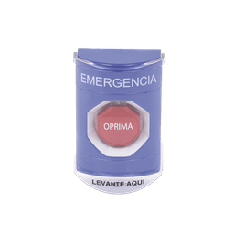 ​Botón Multipropósito, Color Azul, De Superficie, Con Tapa De Policarbonato, Con Bocina Pre Alarma, Para Interior, Llave Para Restablecer, Texto De Emergencia, Español