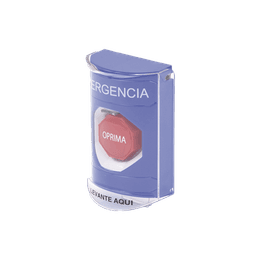 ​Botón Multipropósito, Color Azul, De Superficie, Con Tapa De Policarbonato, Con Bocina Pre Alarma, Para Interior, Llave Para Restablecer, Texto De Emergencia, Español