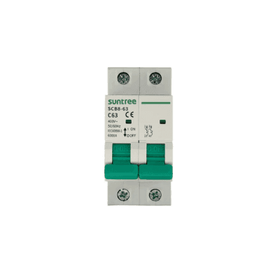 Protección Térmica/ Interruptor 2P, 16 A,  Corriente Alterna 400Vca para Aplicación Fotovoltaica Montaje Riel DIN