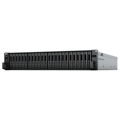 Servidor de Almacenamiento FlashStation FS3410 | 24 Bahías SSD SATA 2.5" | Intel Xeon D-1541 8 Núcleos | 16 GB RAM (Ampliable a 128 GB) | 356,500 IOPS Lectura | 129,400 IOPS Escritura | 4 Puertos 1GbE + 2 Puertos 10GbE 