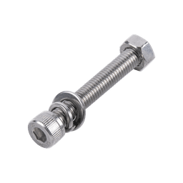 Tornillo Allen Milimétrico de Acero Inoxidable  M8-1.25 x 60/ Incluye Tuerca, Arandela Plana y Arandela Presión / Para Montajes de Módulos Solares / Bolsa con 6 piezas.