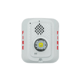 Sirena con Lámpara LED Estroboscópica / a 2 Hilos / Montaje en Pared / 12 o 24 Vcd / Configuración Estroboscópica Seleccionable / Texto en Inglés / Color Blanca 