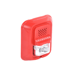 Sonorizador Tipo Chime con Lámpara Estroboscópica a 2 Hilos, Montaje en Pared, Color Rojo, con Configuración Estroboscópica Seleccionable, Nuevo Diseño Moderno y Elegante y Menor Consumo de Corriente