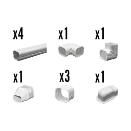 Kit de Canaletas Para la Organización de Tuberías y Cables Eléctricos en Instalaciones de Aire Acondicionado, Uso en Interiores y Exteriores, PVC Rígido, Ideal Para Minisplit, Contenido de Kit (11 Piezas), (3000-00000)