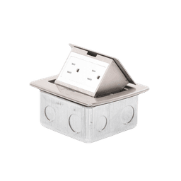 Mini caja de piso rectangular en acero inoxidable con 2 contactos eléctricos (11000-21201)