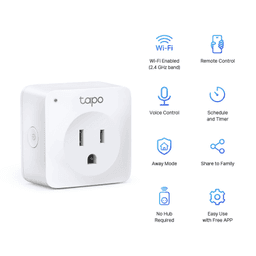 Mini tomacorriente inteligente Wi-Fi, 100 - 120V~, 50/60Hz, 15.0A, compatible con Amazon Alexa y Google Assistant, color blanco.