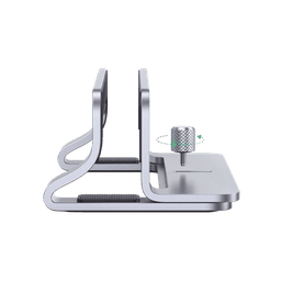 Soporte Vertical para Laptop / Adecuado para escritorio / Anchura Ajustable (12-26mm) / Amplia compatibilidad / Anti-Arañazos / Anti-Deslizante /Ajustable Mediante Tornillos / Color Plata / Aluminio + Silicona